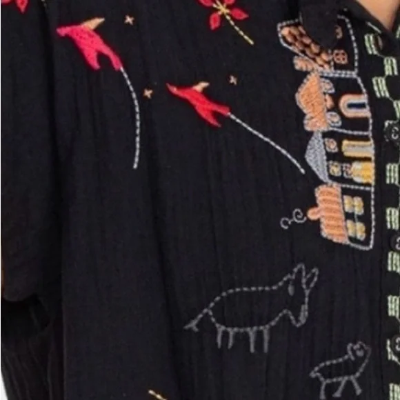 Johnny Was Biya Embroidered Black Boho Tunic - Size S - Floral Silk Blend - NWOT - Picture 9 of 15